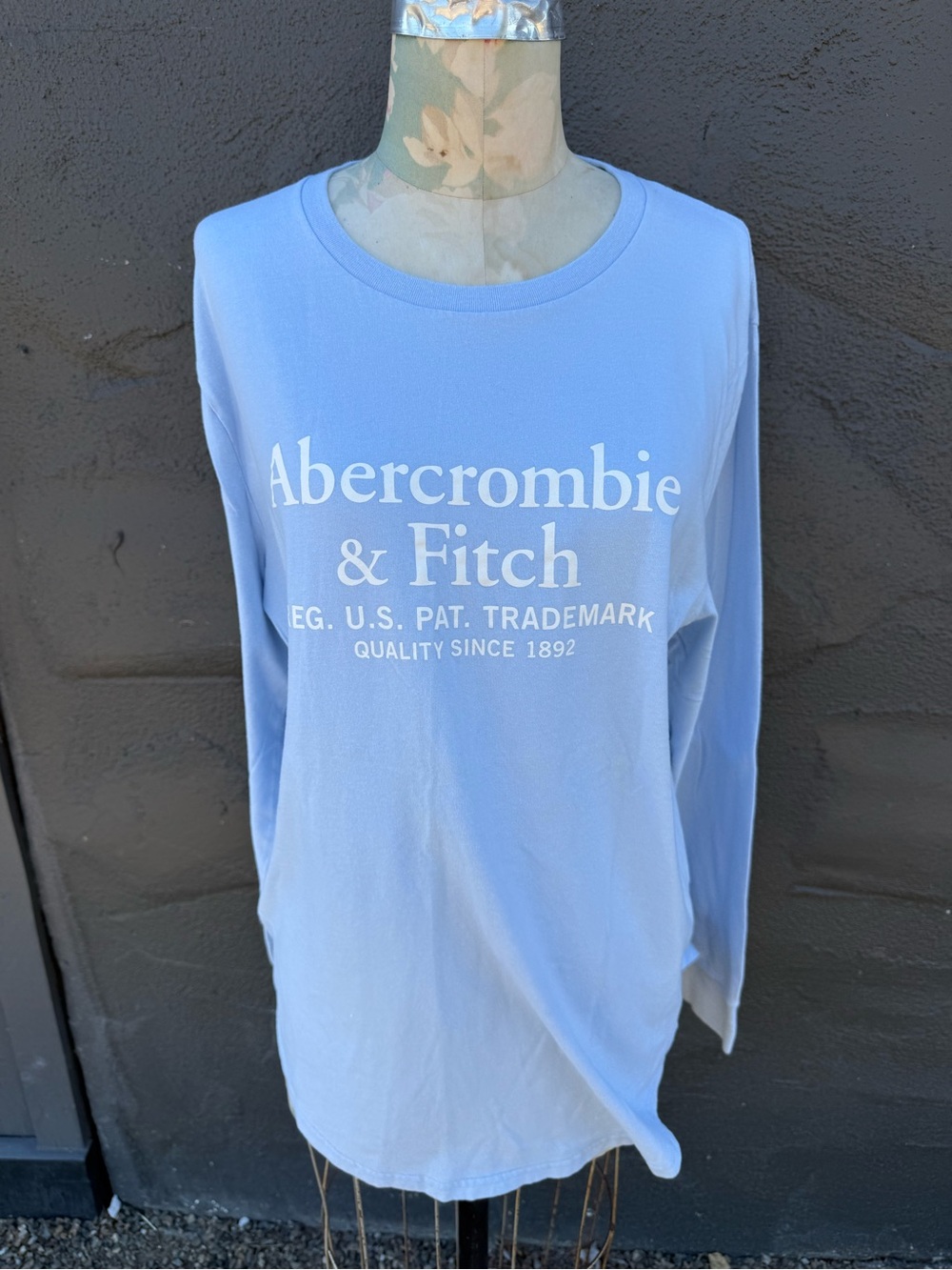 Abercrombie & Fitch Light Blue Logo Crewneck Long Sleeve Tee